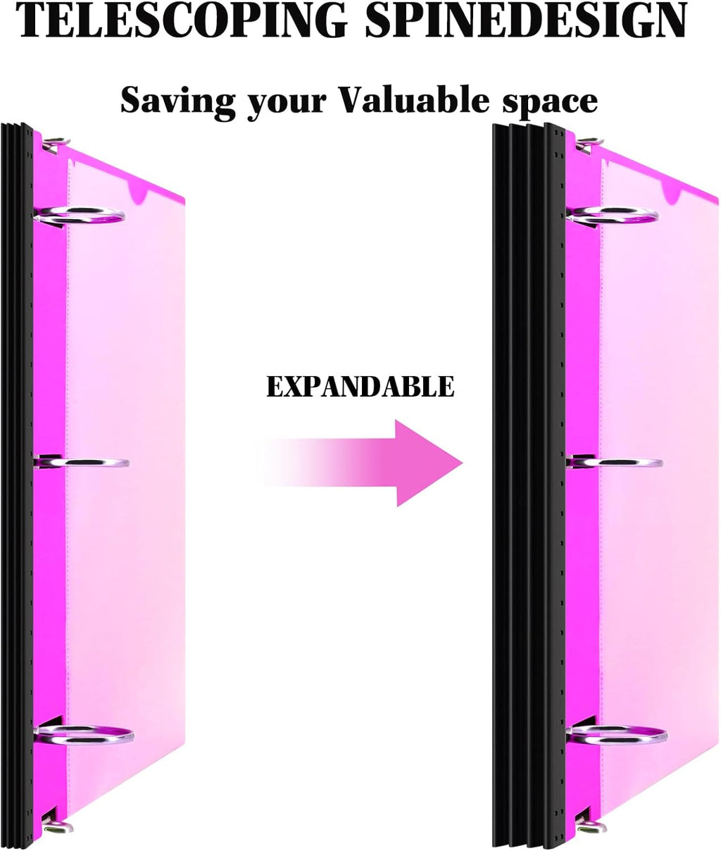 INFUN 1" & 1.5" Telescoping 3-Ring Binder – 6-Pack | Space-Saving Adjustable Spine | Customizable Front Cover