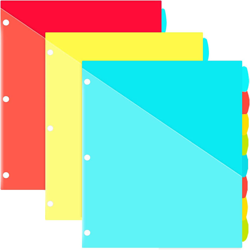INFUN 8-Tab Plastic Binder Dividers with Front Pockets - 3 Sets, Multicolor Pocket dividers for 3-Ring Binders, dividers with tabs 24 pcs