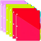 INFUN Plastic 5-Tab Binder Dividers with 2 Pockets - 3 Sets,15PCS Multicolor 2 Pocket Dividers with 3 Holes for 3 Ring Binders ，Total 15 Tabs
