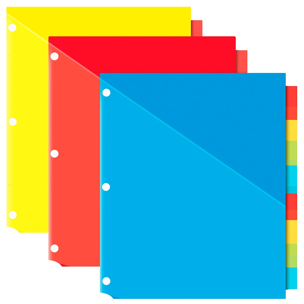 INFUN Plastic 8-Tab Dividers with Two Pockets - 3 Sets, 24 PCS Multicolor Binder Dividers with Pockets,8 -Tab Dividers for 3 Ring Binder