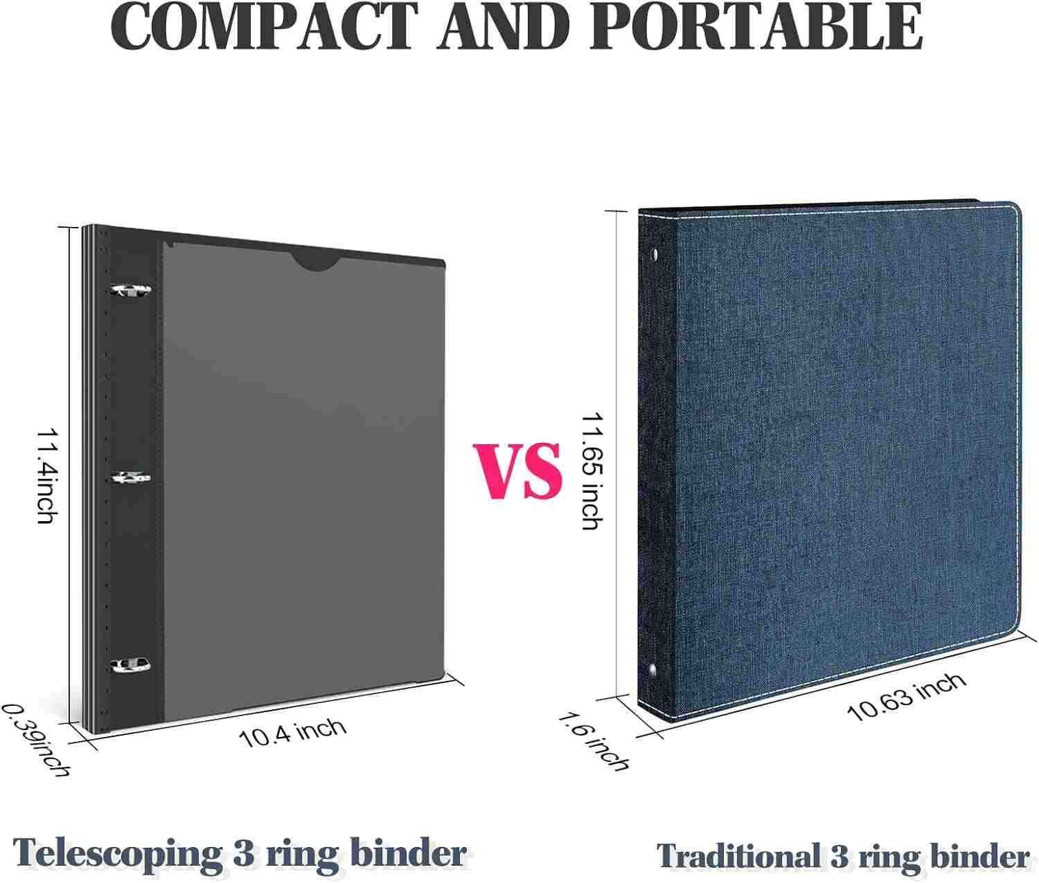 INFUN 0.75 Inch Telescoping 3 Ring Binder - 4 PCS, Flexible Round Binder with Customizable Front Cover and Clear Catalog Pocket, 0.75Inch Rings, 160 Sheet Capacity-Black