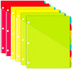 INFUN Plastic 5-Tab Binder Dividers with 2 Pockets - 3 Sets,15PCS Multicolor 2 Pocket Dividers with 3 Holes for 3 Ring Binders ，Total 15 Tabs
