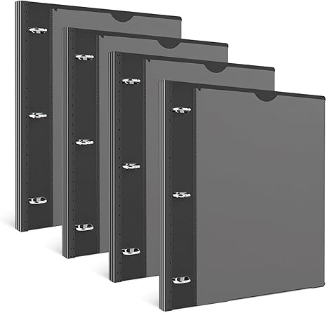 INFUN 0.75 Inch Telescoping 3 Ring Binder - 4 PCS, Flexible Round Binder with Customizable Front Cover and Clear Catalog Pocket, 0.75Inch Rings, 160 Sheet Capacity-Black