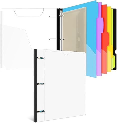 INFUN 1 Inch 3-Ring Telescoping Project Organizer Binder,13 Pocket, Customizable Front Cover, 5 Colors Pocket Divider and Plastic Binder Pocket，225 Sheet Capacity