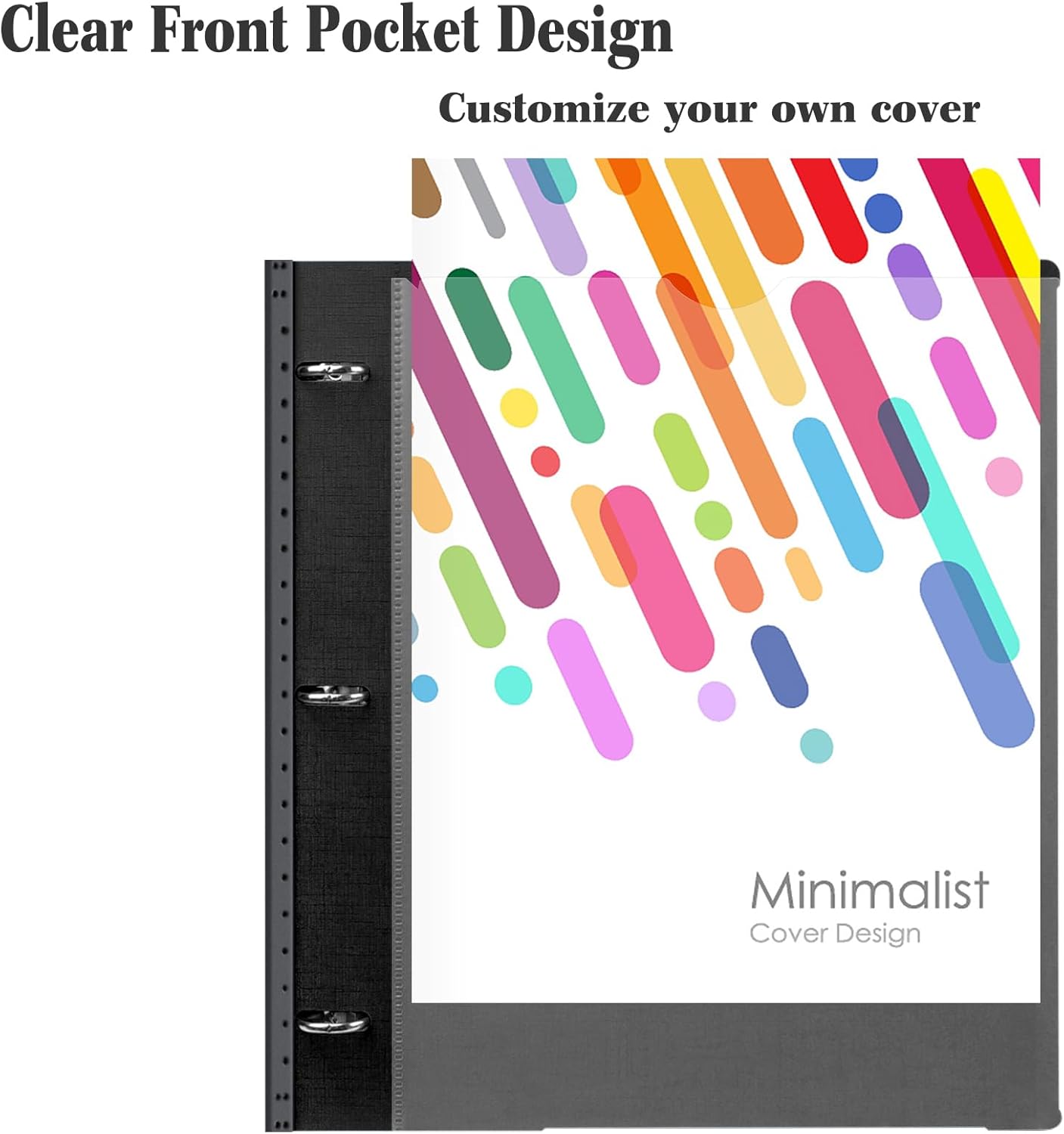 INFUN 0.75 Inch Telescoping 3 Ring Binder - 4 PCS, Flexible Round Binder with Customizable Front Cover and Clear Catalog Pocket, 0.75Inch Rings, 160 Sheet Capacity-Black
