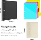 INFUN 1 Inch 3-Ring Telescoping Project Organizer Binder,13 Pocket, Customizable Front Cover, 5 Colors Pocket Divider and Plastic Binder Pocket，225 Sheet Capacity