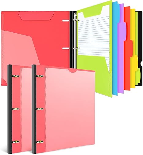 INFUN All-in-one Telescoping Binder Notebook，3 Ring Notebook Binder with 1 Plastic Movable Pocket Folder,5 Plastic Subject dividers and Graph Paper and College Ruled Paper - Red