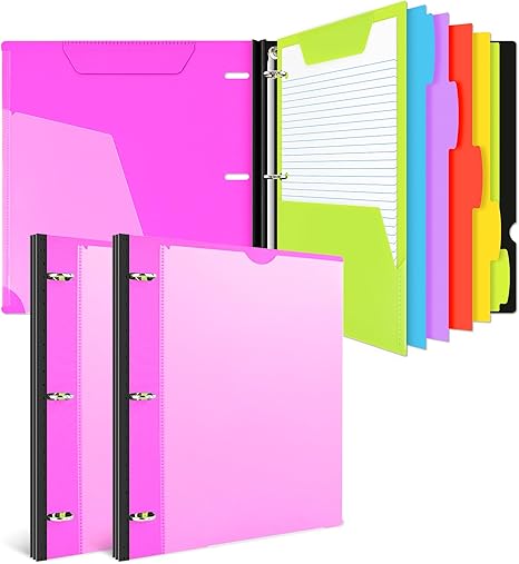 INFUN All-in-one Telescoping Binder Notebook，3 Ring Notebook Binder with 1 Plastic Movable Pocket Folder,5 Plastic Subject dividers and Graph Paper and College Ruled Paper - Red