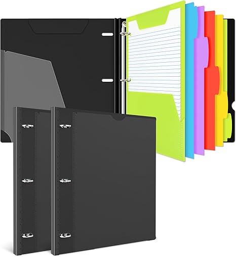 INFUN All-in-one Telescoping Binder Notebook，3 Ring Notebook Binder with 1 Plastic Movable Pocket Folder,5 Plastic Subject dividers and Graph Paper and College Ruled Paper - Red