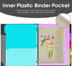 INFUN 1 Inch 3-Ring Telescoping Project Organizer Binder,13 Pocket, Customizable Front Cover, 5 Colors Pocket Divider and Plastic Binder Pocket，225 Sheet Capacity