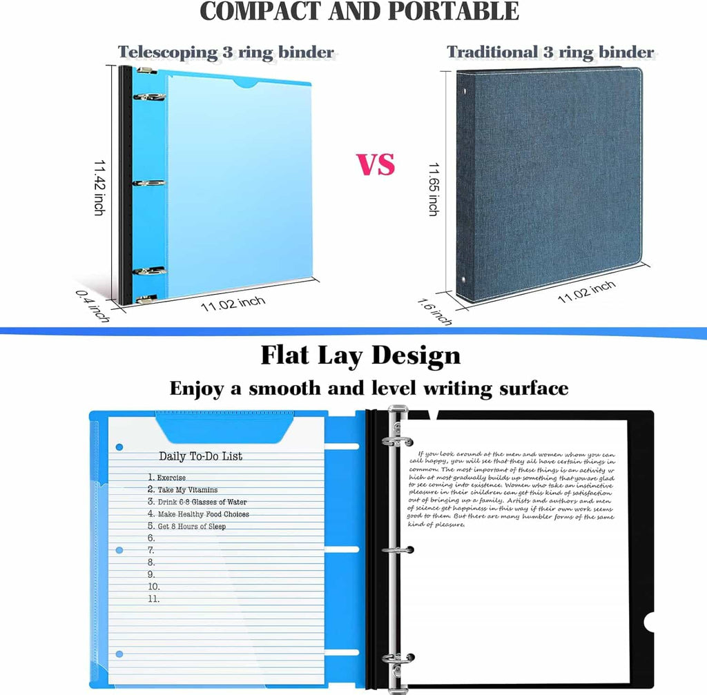 INFUN 1" & 1.5" Telescoping 3-Ring Binder – 6-Pack | Space-Saving Adjustable Spine | Customizable Front Cover