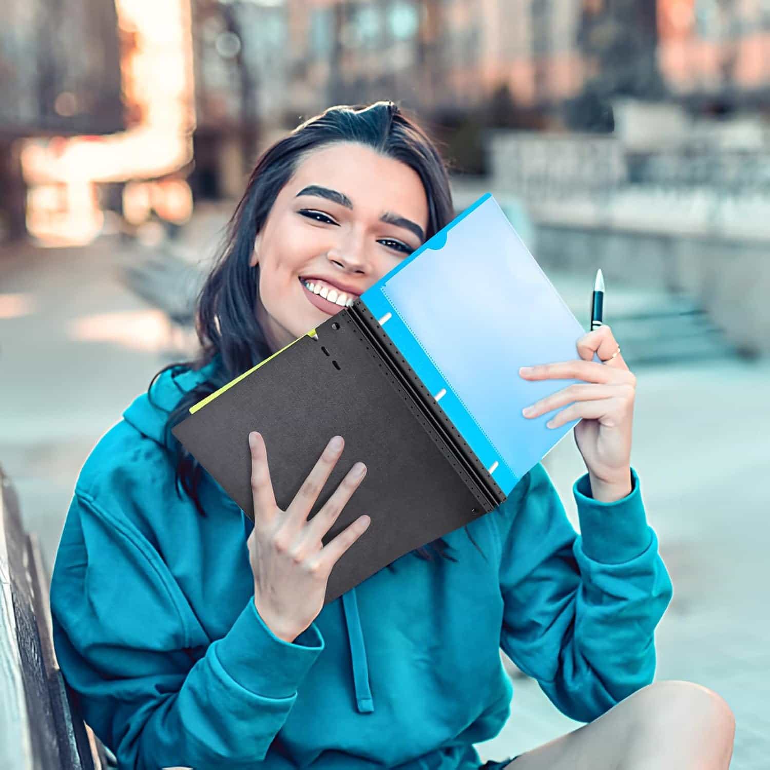 INFUN 1" & 1.5" Telescoping 3-Ring Binder – 6-Pack | Space-Saving Adjustable Spine | Customizable Front Cover