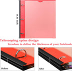 INFUN All-in-one Telescoping Binder Notebook，3 Ring Notebook Binder with 1 Plastic Movable Pocket Folder,5 Plastic Subject dividers and Graph Paper and College Ruled Paper - Red