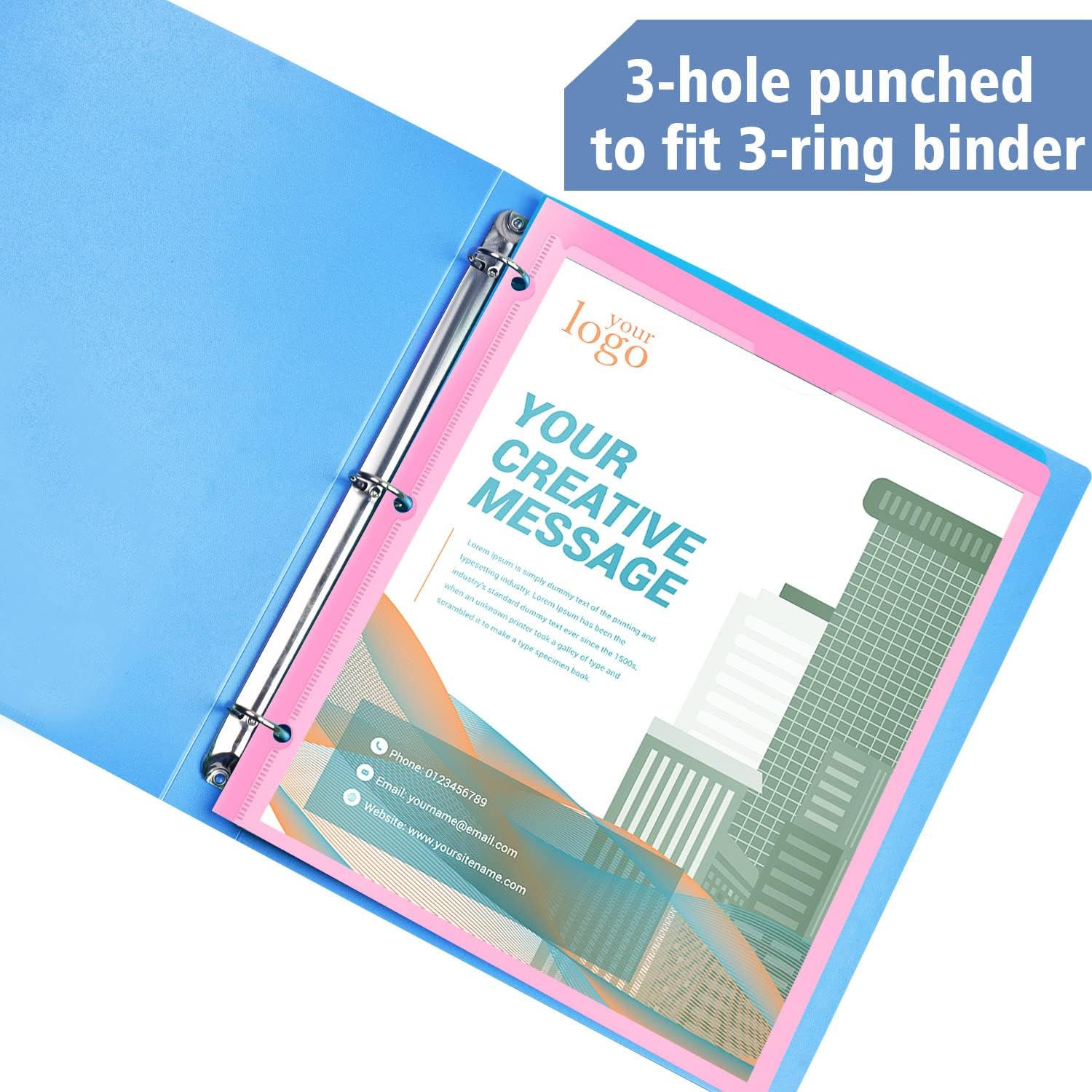 INFUN Heavy Duty Plastic Folders with Clear Front Pocket and Holes-18 Pack,Assorted Colors Folder with 2 Pockets and 3 Holes for 3 Ring Binders,Folder with Card Slot for School,Office and Home