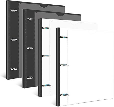 INFUN 0.75 Inch Telescoping 3 Ring Binder - 4 PCS, Flexible Round Binder with Customizable Front Cover and Clear Catalog Pocket, 0.75Inch Rings, 160 Sheet Capacity-Black