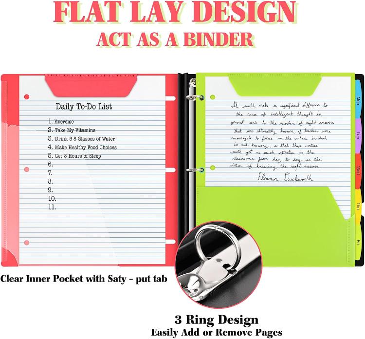 INFUN All-in-one Telescoping Binder Notebook，3 Ring Notebook Binder with 1 Plastic Movable Pocket Folder,5 Plastic Subject dividers and Graph Paper and College Ruled Paper - Red