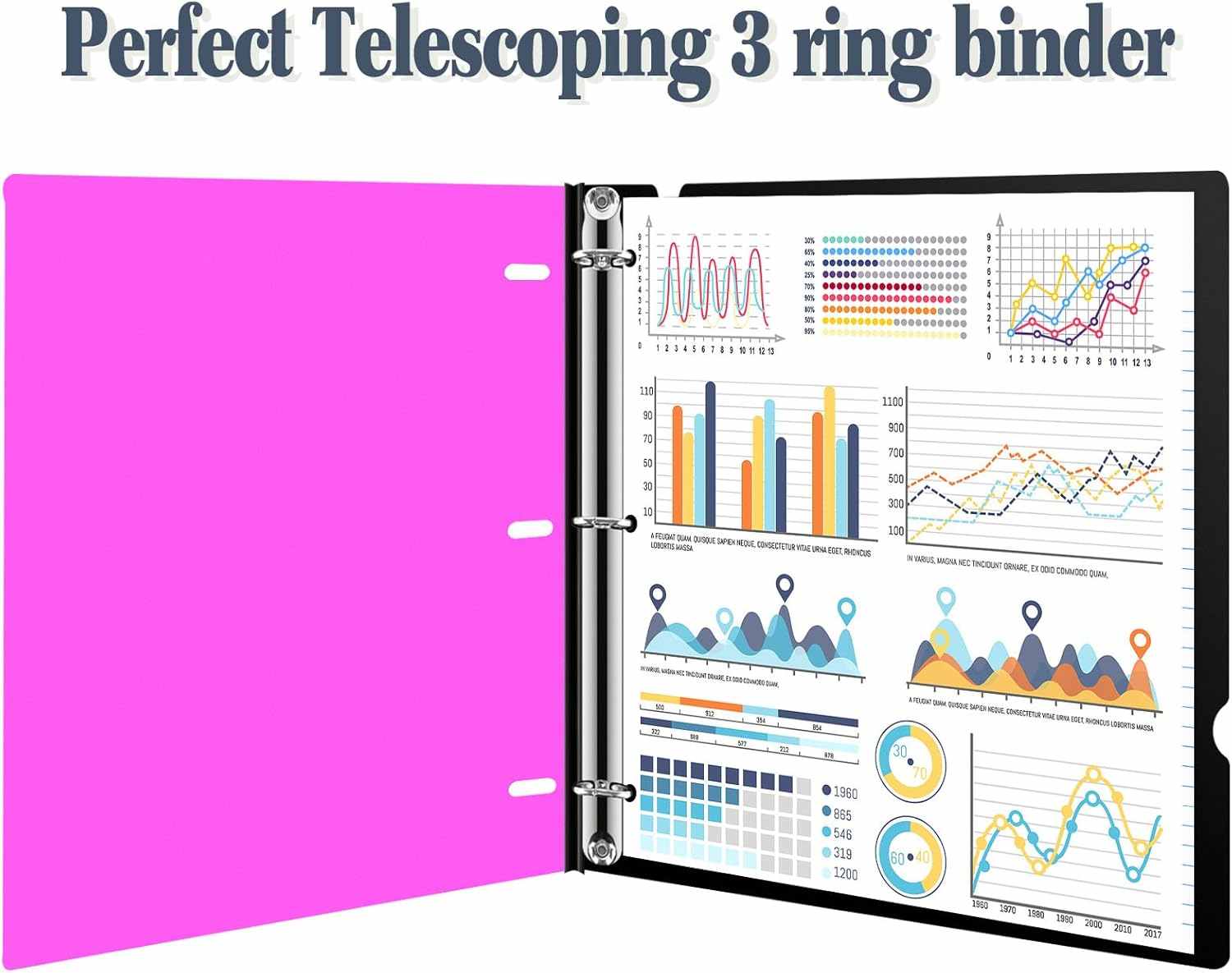 INFUN Telescoping 3 Ring Binder - 4PCS, Portable Plastic 3 Ring Binder with Telescoping Spine, Binders with Foldable Front Cover Holds 8.5"x11" Paper for School, Office, Homes