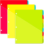 INFUN Plastic 5-Tab Binder Dividers with 2 Pockets - 3 Sets,15PCS Multicolor 2 Pocket Dividers with 3 Holes for 3 Ring Binders ，Total 15 Tabs