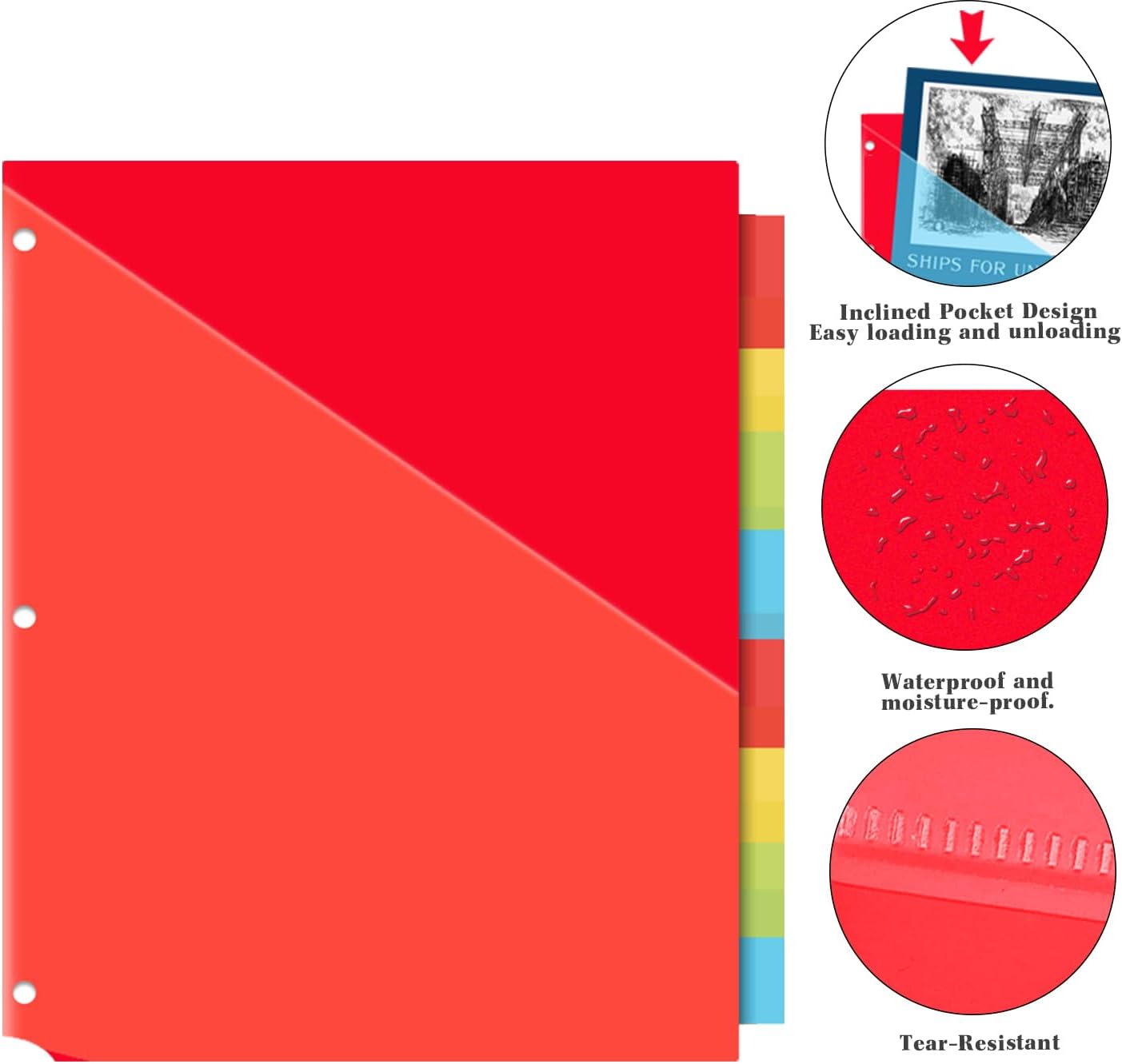 INFUN Plastic 8-Tab Dividers with Two Pockets - 3 Sets, 24 PCS Multicolor Binder Dividers with Pockets,8 -Tab Dividers for 3 Ring Binder