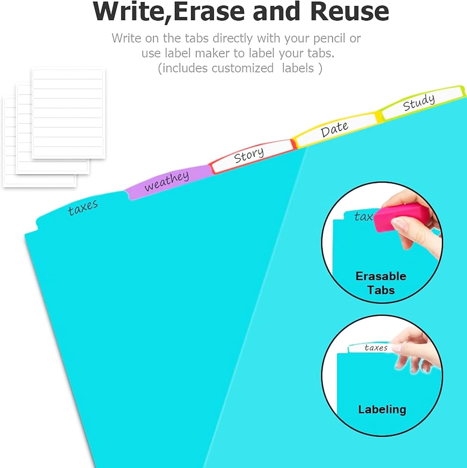 INFUN 8-Tab Plastic Binder Dividers with Front Pockets - 3 Sets, Multicolor Pocket dividers for 3-Ring Binders, dividers with tabs 24 pcs