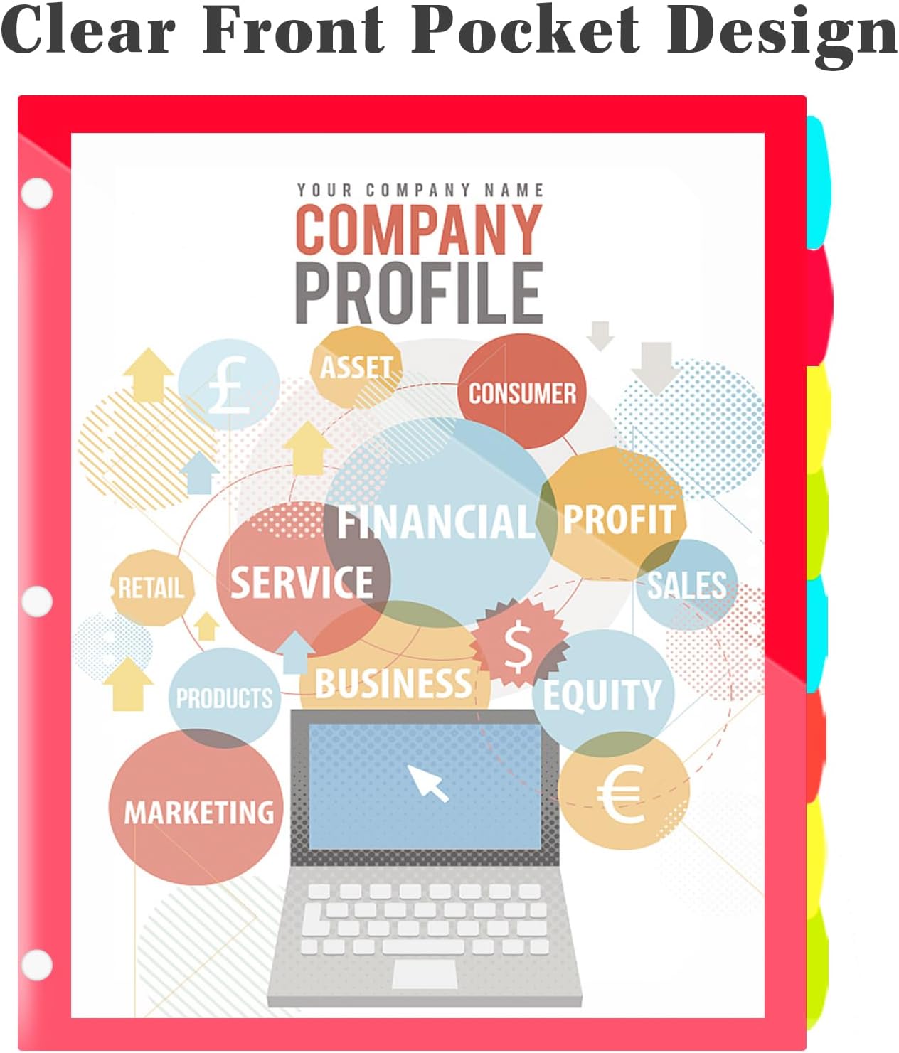 INFUN 8-Tab Plastic Binder Dividers with Front Pockets - 3 Sets, Multicolor Pocket dividers for 3-Ring Binders, dividers with tabs 24 pcs