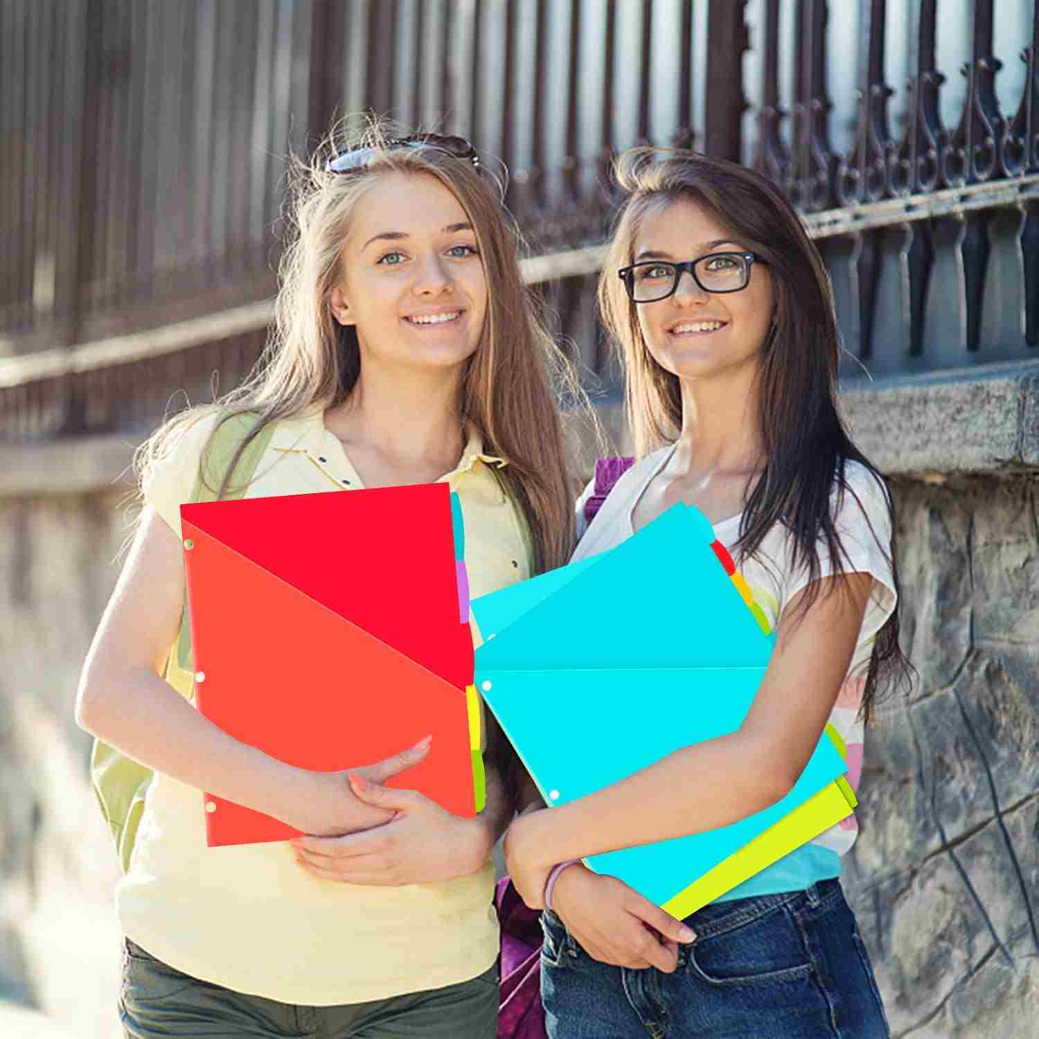 INFUN 8-Tab Plastic Binder Dividers with Front Pockets - 3 Sets, Multicolor Pocket dividers for 3-Ring Binders, dividers with tabs 24 pcs