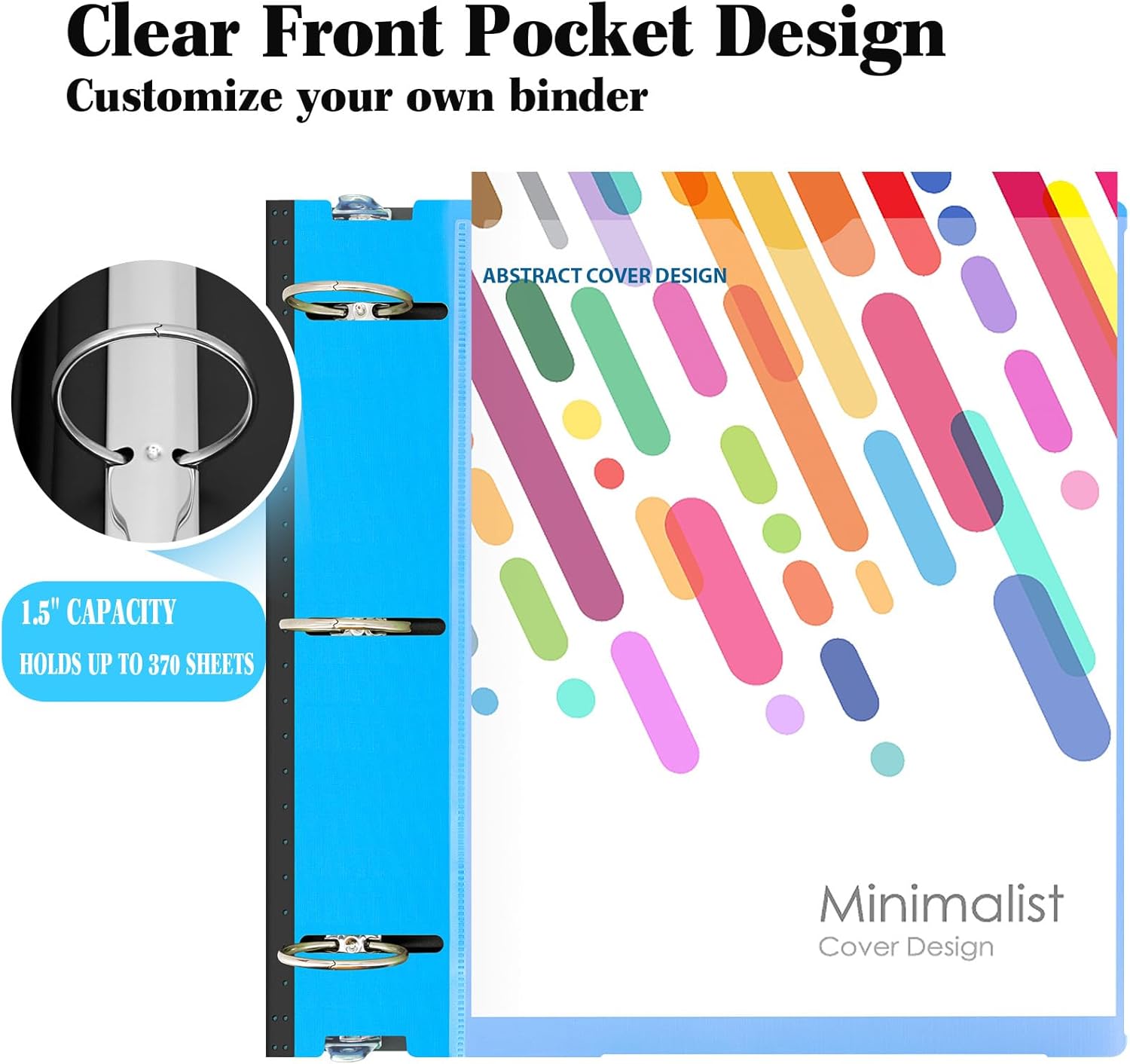 INFUN 1" & 1.5" Telescoping 3-Ring Binder – 6-Pack | Space-Saving Adjustable Spine | Customizable Front Cover